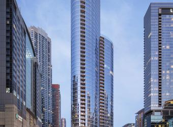 465 North Park tower at dusk